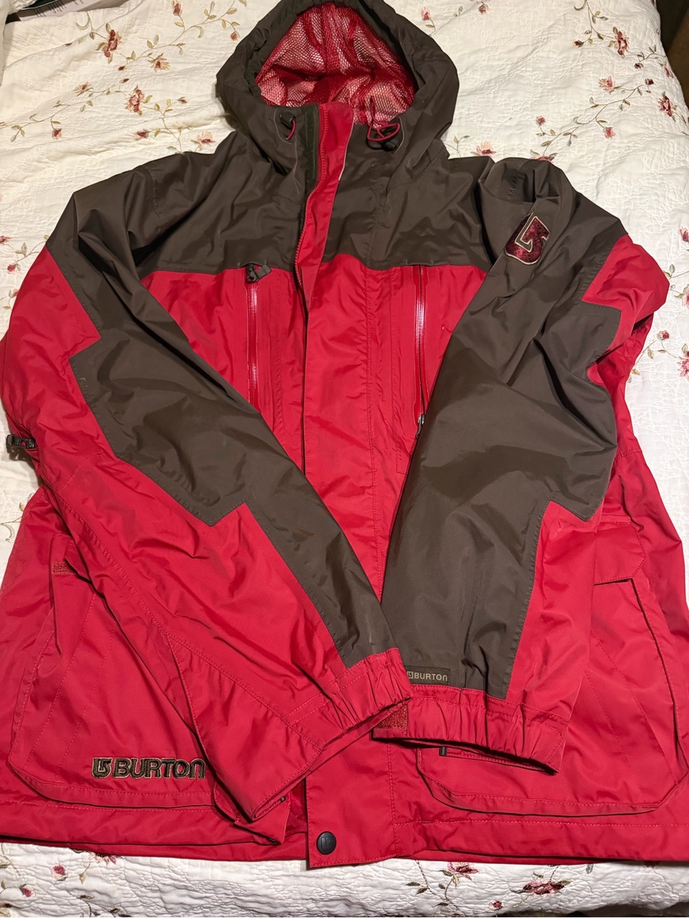 Burton Men's Red & Brown snowboarding ski Hooded Jacket